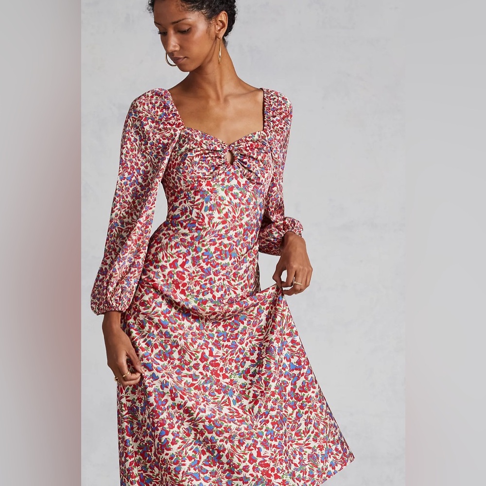 Sachin + Babi Satin Multicolor Long Sleeve Midi Dress